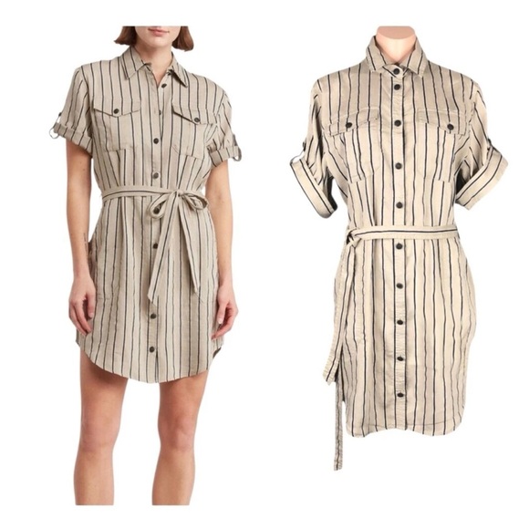 Rag & Bone Roxanne utility Dress linen blend belt 
Striped Beige Black SIZE S - Picture 2 of 16